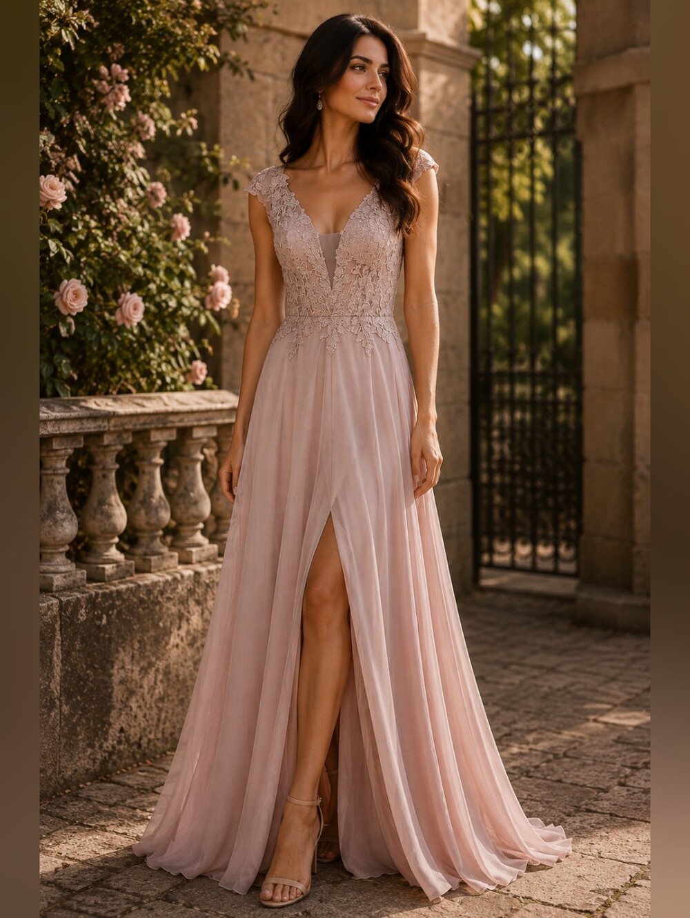 NWT Angel Married Blush Pink Lace Chiffon Formal Wedding Gown Dress